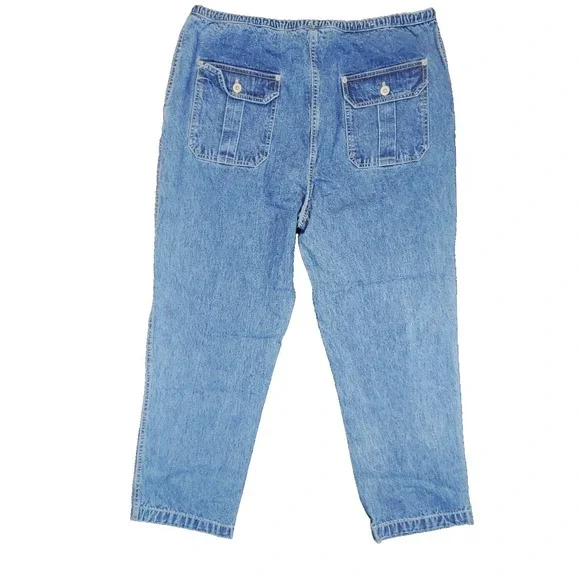 VTG Bill Blass Jean Women PL Blue Denim Elastic Waist Drawstring Utility Pockets - Picture 3 of 9
